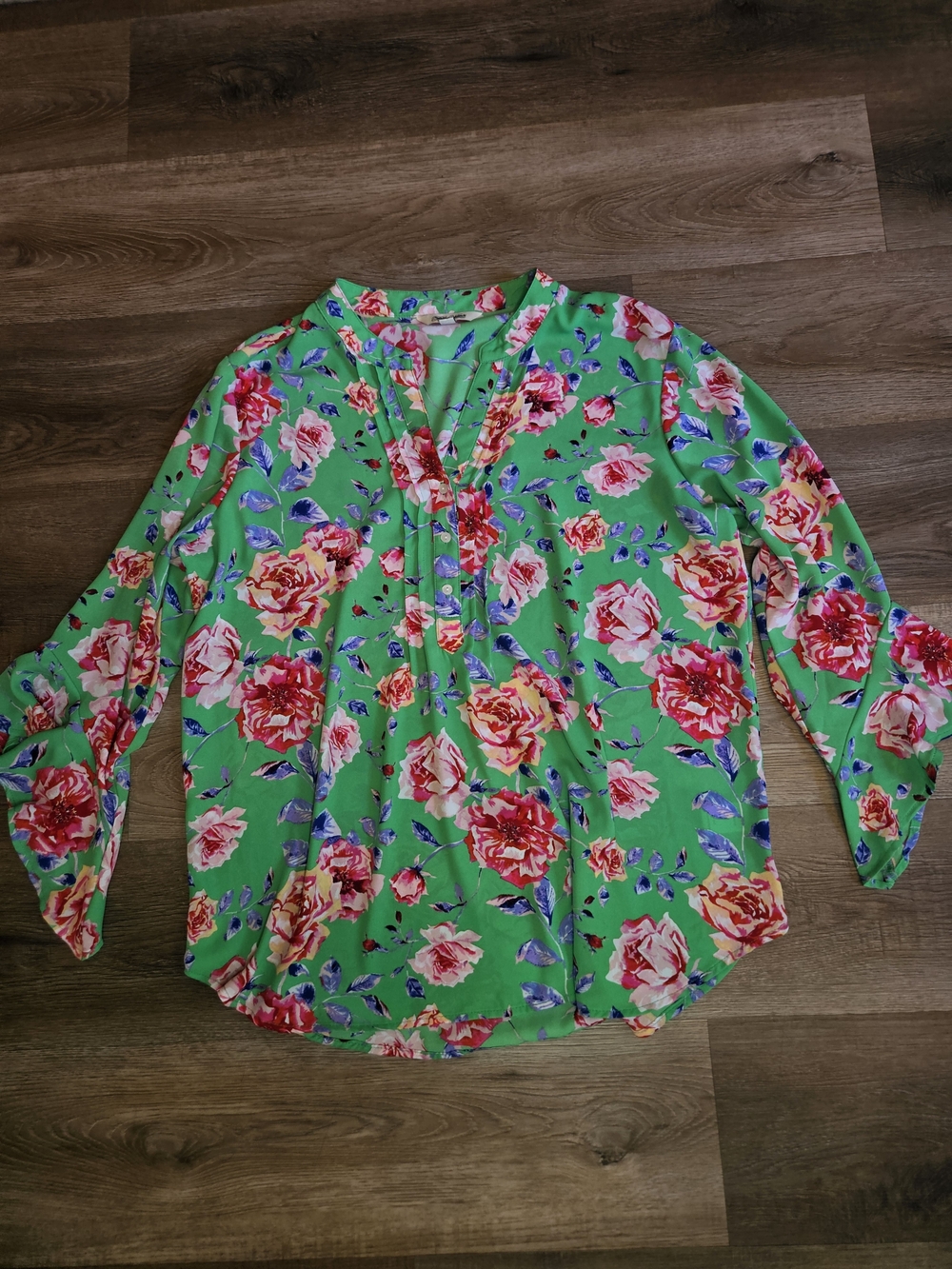 The Pioneer Woman Floral V-Neck Long-Sleeve Blouse Flowy Sleeves XXL